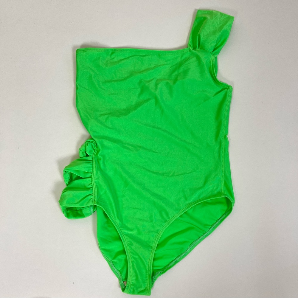 NWOT Leslie Amon Karry One Shoulder Knot One Piece Swimsuit in Neon Green Lime